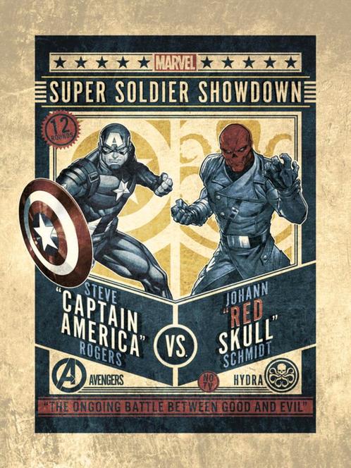 Kunstdruk Marvel Comics Captain America VS Red Skull 30x40cm, Huis en Inrichting, Woonaccessoires | Schilderijen, Tekeningen en Foto's