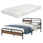 Metalen bed Aarau bedframe matras zwart walnoot 140x200