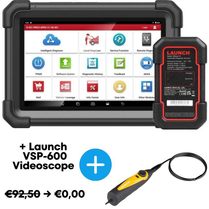 Launch X431 PRO3 APEX met gratis VSP600 Videoscope en 2 jaar, Auto diversen, Autogereedschap, Verzenden