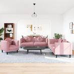 vidaXL 3-delige Loungeset met kussens fluweel roze, Huis en Inrichting, Banken | Bankstellen, Nieuw, Verzenden
