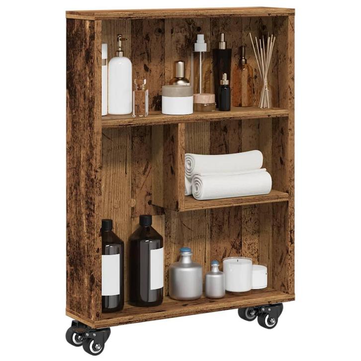 vidaXL Opbergtrolley smal 48x13x68 cm bewerkt hout oud, Huis en Inrichting, Kasten | Boekenkasten, Nieuw, Overige houtsoorten