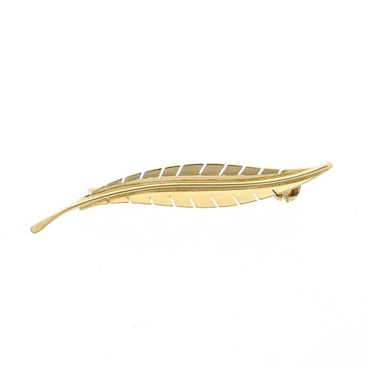 Gouden veer broche, Sieraden, Tassen en Uiterlijk, Broches, Overige kleuren, Gebruikt, Goud, Ophalen of Verzenden