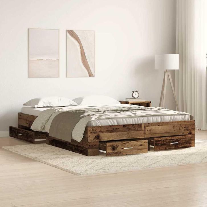 vidaXL Bedframe met lade met opslag Oud Hout 140 x 190 cm, Huis en Inrichting, Slaapkamer | Bedden, Bruin, Nieuw, Hout, Verzenden