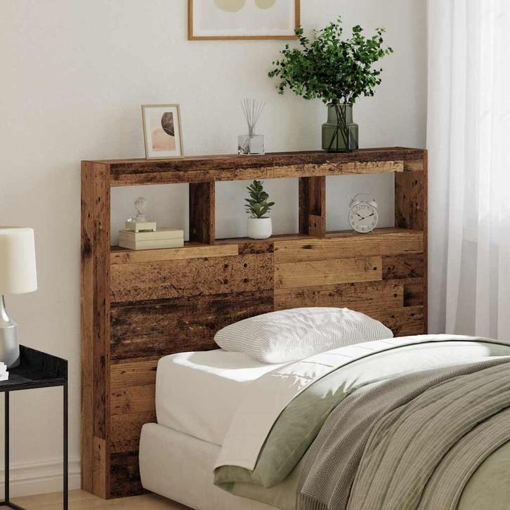 vidaXL Hoofdbord Kast met LED Oud hout 120 x 17 x 102 cm, Huis en Inrichting, Slaapkamer | Bedden, Bruin, Nieuw, Hout, Verzenden