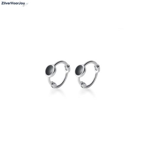 Zilveren mini black dot huggie hoops, Sieraden, Tassen en Uiterlijk, Oorbellen, Nieuw, Verzenden