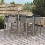 vidaXL 7-delige Tuinbarset met kussens poly rattan grijs, Verzenden, Nieuw, Rotan, 6 zitplaatsen