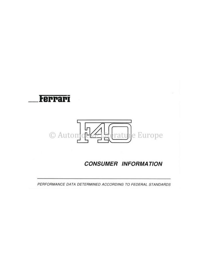 1990 FERRARI F40 GEBRUIKERS INFORMATIE INSTRUCTIEBOEKJE, Auto diversen, Handleidingen en Instructieboekjes