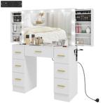 TRUUSK Kaptafel Met Spiegel en 12 LED-lampen - 7 Laden - 6 V, Huis en Inrichting, Tafels | Kaptafels, Verzenden, Nieuw