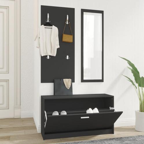 vidaXL Schoenenkastset 3-in-1 bewerkt hout zwart, Huis en Inrichting, Kasten | Schoenenrekken, Nieuw, Verzenden