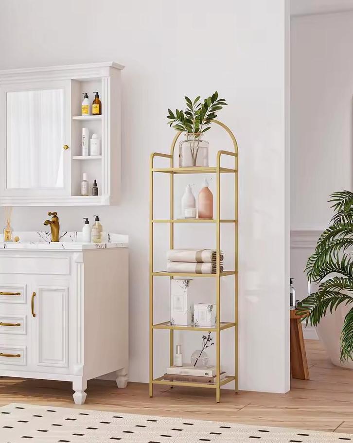 Gouden Kast met Gehard Glas – Slanke Designkast met 5 Lagen, Huis en Inrichting, Kasten | Buffetkasten, Nieuw, Verzenden