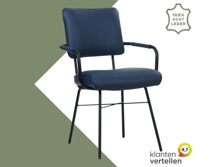 Leren eetkamerstoel Solid met armleuning - Toledo Kobalt, Huis en Inrichting, Stoelen, Eén, Blauw, Nieuw, Leer, Ophalen of Verzenden