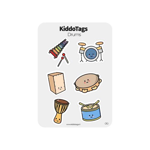 KiddoTags - Sticker Sheet 010 - Drums, Hobby en Vrije tijd, Stickers en Plaatjes, Sticker, Nieuw
