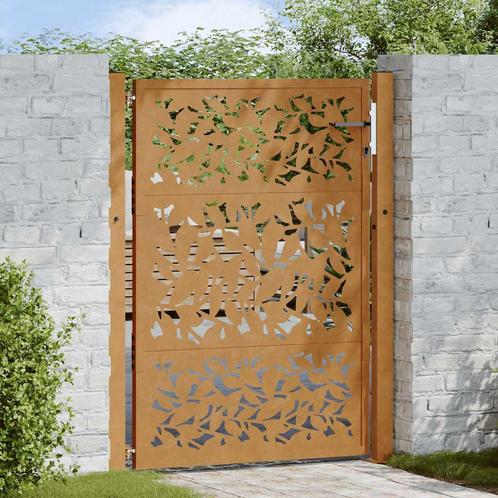 vidaXL Poort met bladontwerp 105x130 cm weervast staal, Tuin en Terras, Tuinpoorten, Nieuw, Verzenden