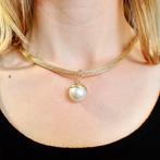 Gouden mesh collier met parel hanger | 46 cm (parel ketting), Sieraden, Tassen en Uiterlijk, Kettingen, Gebruikt, Overige kleuren