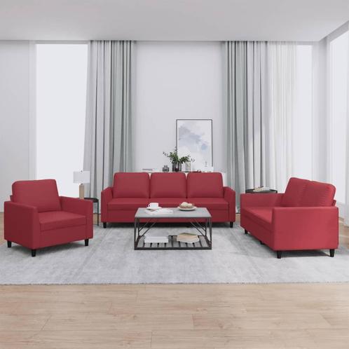 vidaXL 3-delige Loungeset met kussens kunstleer wijnrood, Huis en Inrichting, Banken | Bankstellen, Nieuw, 200 tot 250 cm, Leer