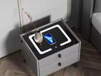 Slim Nachtkastje met LED en Oplader – 2 Lades, Zwartgrijs, Huis en Inrichting, Verzenden, Nieuw