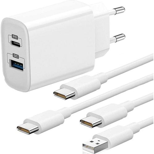 Duo Snellader Samsung + 2x Oplaadkabel 1 Meter - USB C en, Telecommunicatie, Mobiele telefoons | Telefoon-opladers, Ophalen of Verzenden