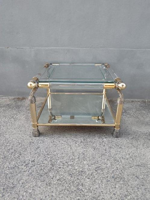 Tafel - Brons, Kristal - Massief koperen en glazen tafel, Huis en Inrichting, Overige Huis en Inrichting