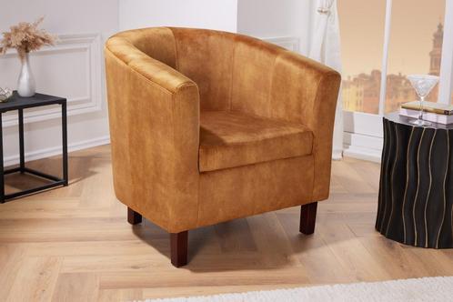 Design loungestoel HEMINGWAY mosterdgeel fluwelen, Huis en Inrichting, Fauteuils, Ophalen of Verzenden