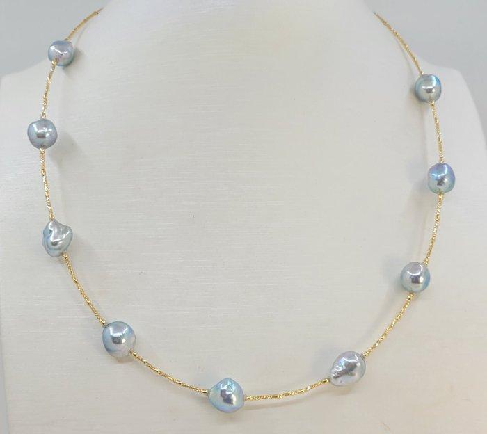Halsketting - 18 karaat Geel goud - 8x9mm Akoya parels, Sieraden, Tassen en Uiterlijk, Kettingen