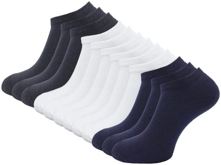 12 paar Dames badstof sneakersokken - Zwart/Wit/Marineblauw, Kleding | Dames, Sokken en Kousen, Verzenden