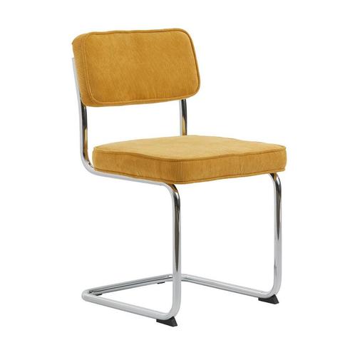 *WOONWINKEL* Ribstof Eetkamerstoel Geel Met Chroom, Huis en Inrichting, Stoelen, Nieuw, Stof, Verzenden