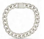 14Kt gouden Miami/Cuban diamanten armband. (25 gram/4ct)., Wit, Ophalen of Verzenden, Zo goed als nieuw, Met edelsteen