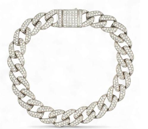 14Kt gouden Miami/Cuban diamanten armband. (25 gram/4ct)., Sieraden, Tassen en Uiterlijk, Armbanden, Wit, Zo goed als nieuw, Met edelsteen