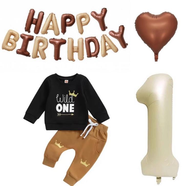 Kleding en decoratie eerste verjaardag set One Wild, Kinderen en Baby's, Babykleding | Maat 80, Jongetje, Nieuw, Setje, Verzenden