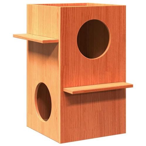 vidaXL Kattenhuis 43x43x60 cm massief grenenhout wasbruin, Dieren en Toebehoren, Katten-accessoires, Nieuw, Verzenden