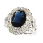 antique Art Deco, anno 1925 - Ring Witgoud Saffier - Diamant, Sieraden, Tassen en Uiterlijk, Antieke sieraden