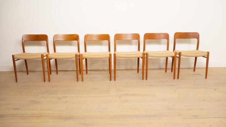 6 x vintage eetkamerstoelen | Niels Otto Møller | Model 75 |, Huis en Inrichting, Stoelen, Ophalen of Verzenden