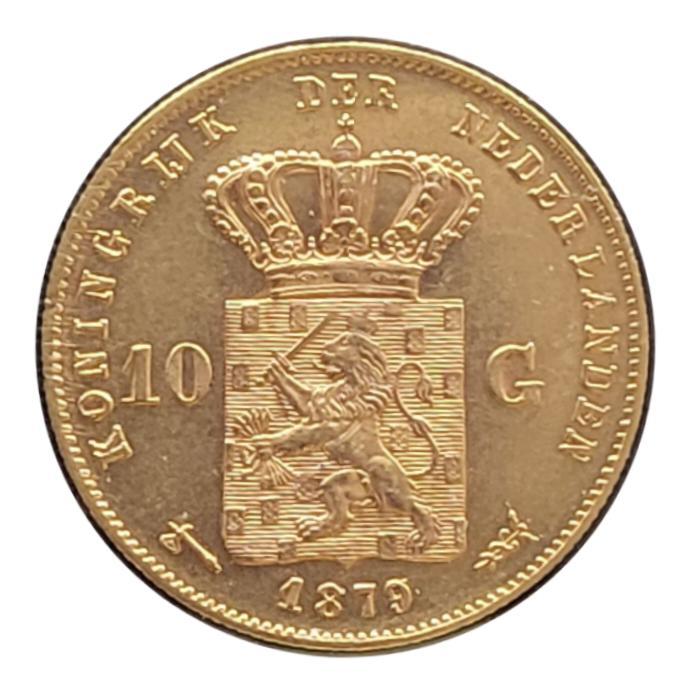 GOUDEN TIEN GULDEN WILLEM III 1879/77 (OVERSLAG), Postzegels en Munten, Munten | Nederland, Losse munt, Koning Willem III, Goud