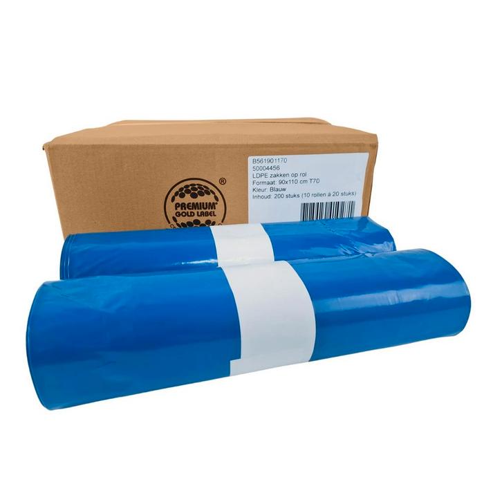 Afvalzak LDPE 90x110 cm T70 Blauw - 200 Zakken, Huis en Inrichting, Woonaccessoires | Prullenbakken, Nieuw, Verzenden