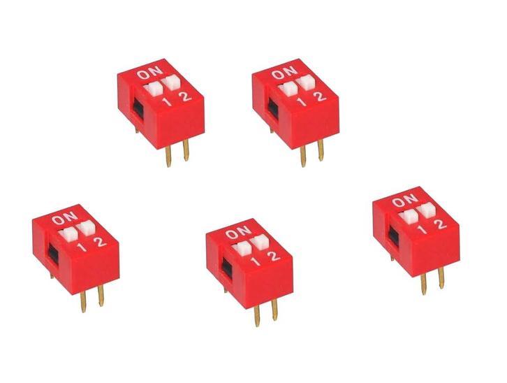 DIP switch 2 posities rood - 5 stuks, Hobby en Vrije tijd, Elektronica-componenten, Verzenden