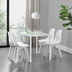 Eethoek Delft glazen eettafel met 4 stoelen wit, Nieuw, Verzenden