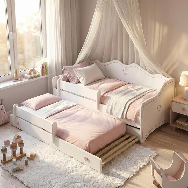 Kinderbed Uitschuifbaar | 160cm | Hart Print | Beperkte V..., Kinderen en Baby's, Kinderkamer | Bedden, 70 tot 85 cm, 160 tot 180 cm