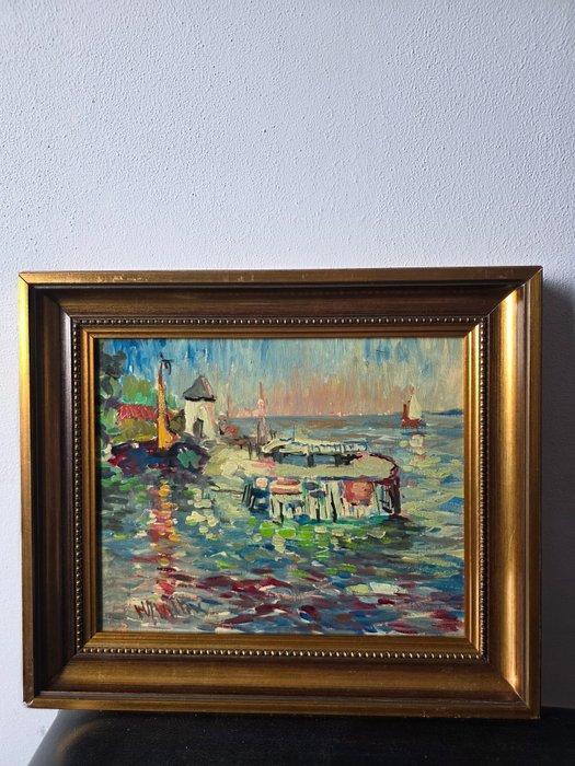 H.J.Wolter XX - Haventje in Frankrijk, Antiek en Kunst, Kunst | Schilderijen | Klassiek
