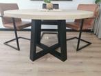 Massief Eiken ronde tafel met Metalen dubbele U Poot, Huis en Inrichting, Tafels | Eettafels, Rond ronde eik eiken eikenhout massief 110 120 130 140 150