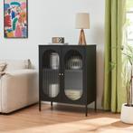 Dressoir Karlskrona metaal met geribbeld glas zwart 101x80x4, Huis en Inrichting, Kasten | Ladekasten, Verzenden, Nieuw