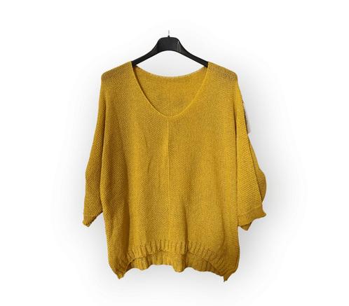Luchtige gebreide top met v-hals in kleur MOSTERD met, Kleding | Dames, T-shirts