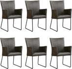 Set van 6 Donkergrijze leren industriële eetkamerstoelen - K, Huis en Inrichting, Stoelen, Nieuw, Vijf, Zes of meer stoelen, Modern