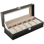 Luxe Zwarte Horlogedoos – Horloge Box met 6 Compartimenten –, Ophalen of Verzenden, Nieuw
