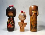3 vintage Sosaku creatieve houten Kokeshi-poppen - Hout -, Antiek en Kunst