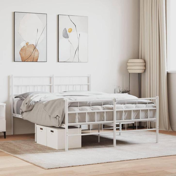 vidaXL Bedframe met hoofd- en voeteneinde metaal wit 140x200, Huis en Inrichting, Slaapkamer | Bedden, 140 cm, 200 cm, Wit, Tweepersoons