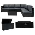 Rotan Modulaire Tuinmeubelen 7 Stuk Zwart Zitbank Tafel Set, Verzenden, Nieuw