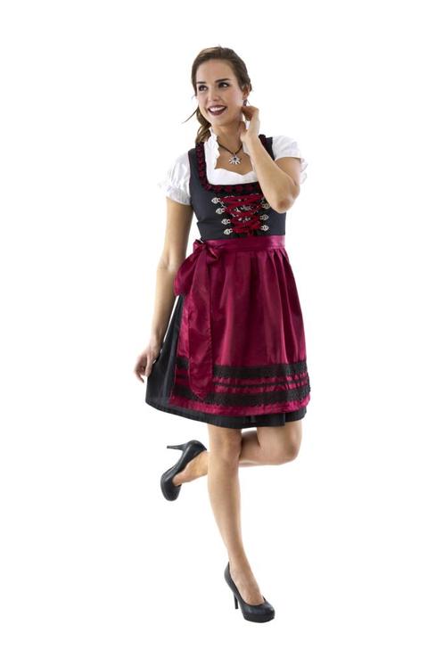 Dirndl zwart-bordeaux rozen borduur, Hobby en Vrije tijd, Feestartikelen, Nieuw, Verzenden