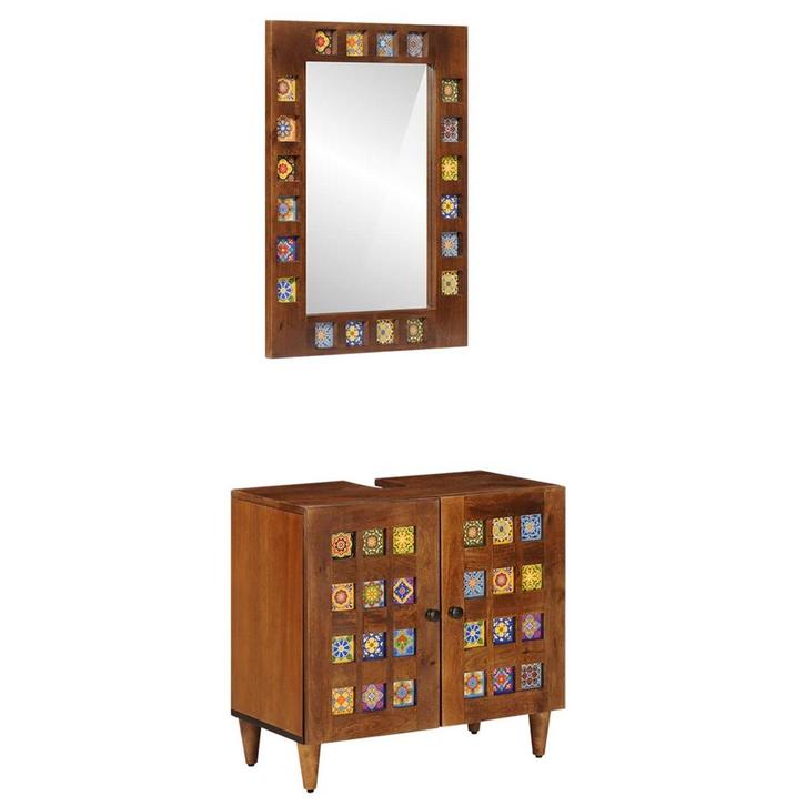 vidaXL Badkamermeubelset 2 pcs Walnotenhout Massief Mango, Huis en Inrichting, Badkamer | Badkamermeubels, Overige typen, Nieuw
