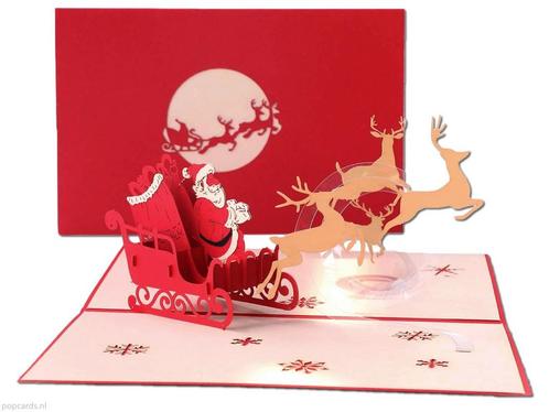 Vrolijke kerstman met slee en rendieren - Kerstkaart met ..., Diversen, Wenskaarten, Verzenden
