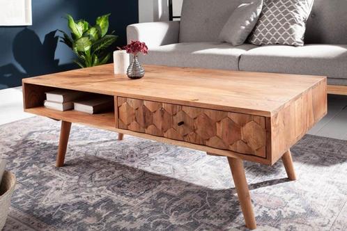 Massief houten salontafel MYSTIC LIVING 100cm naturel acacia, Huis en Inrichting, Tafels | Salontafels, Ophalen of Verzenden